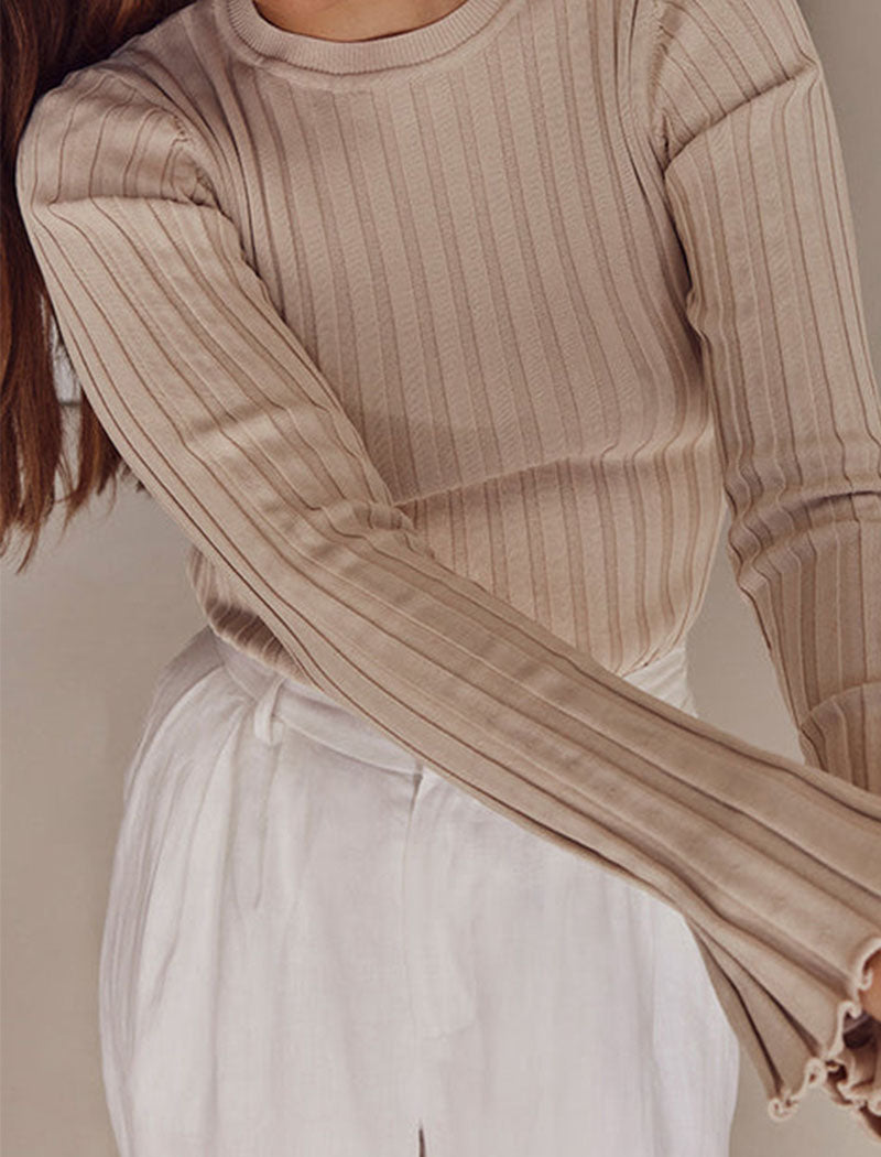 Bell Sleeve Ribbed Knit Top