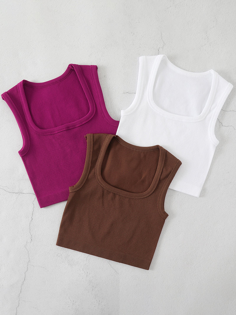 Ribbed Square-Neck Crop Top