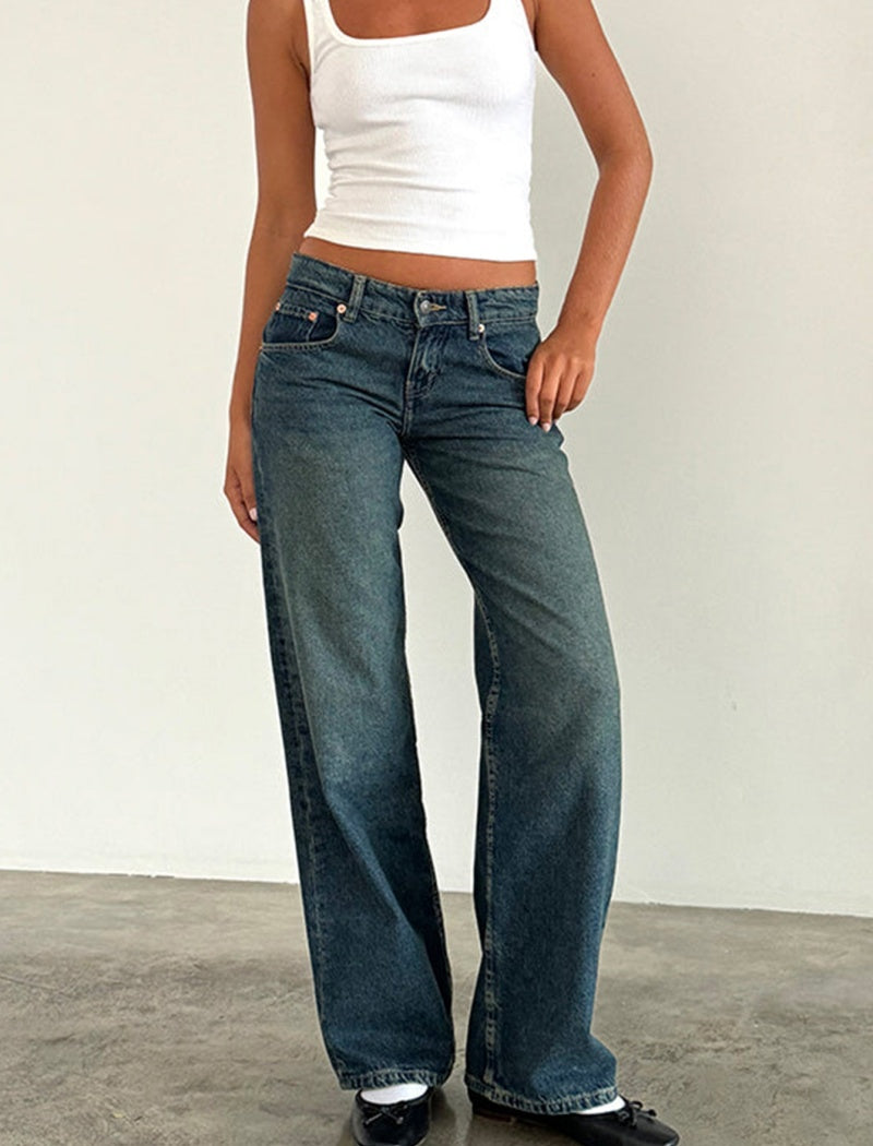 High-Waisted Straight-Leg Denim Jeans