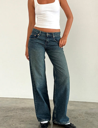 High-Waisted Straight-Leg Denim Jeans