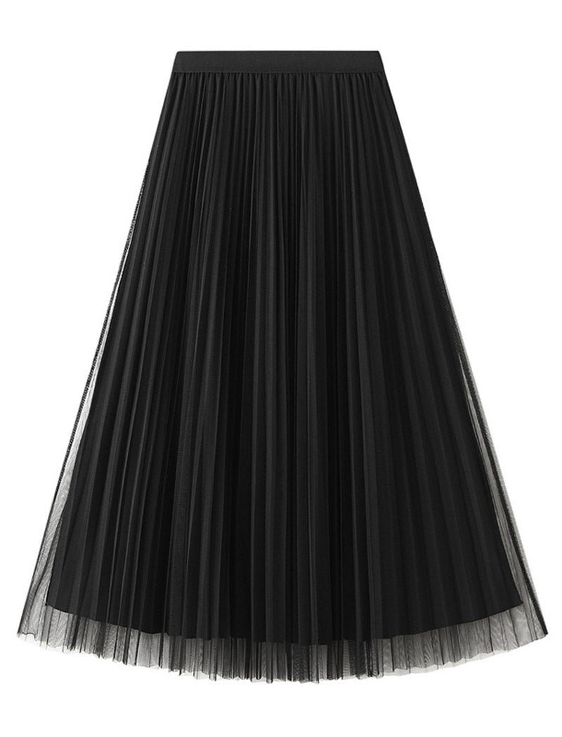 Pleated Midi Skirt with Layered Hem