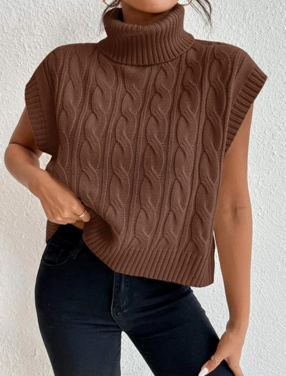 Solid Color High Neck Loose Knit Vest