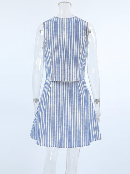 Striped Vest and Skirt Set