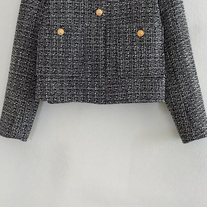 Button-Up Tweed Jacket with Pockets