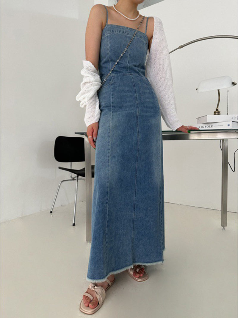 Spaghetti Strap Denim Maxi Dress