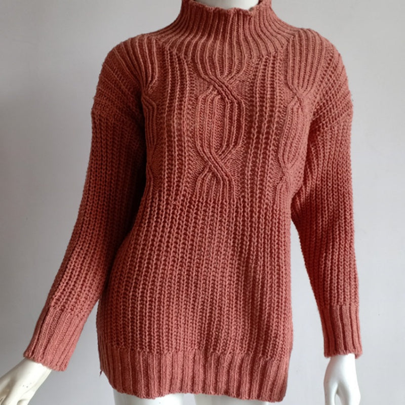Cable Knit High-Neck Sweater