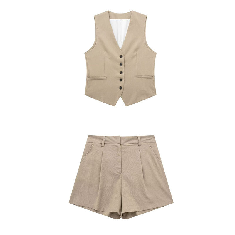 Button-Up Vest and Shorts Set