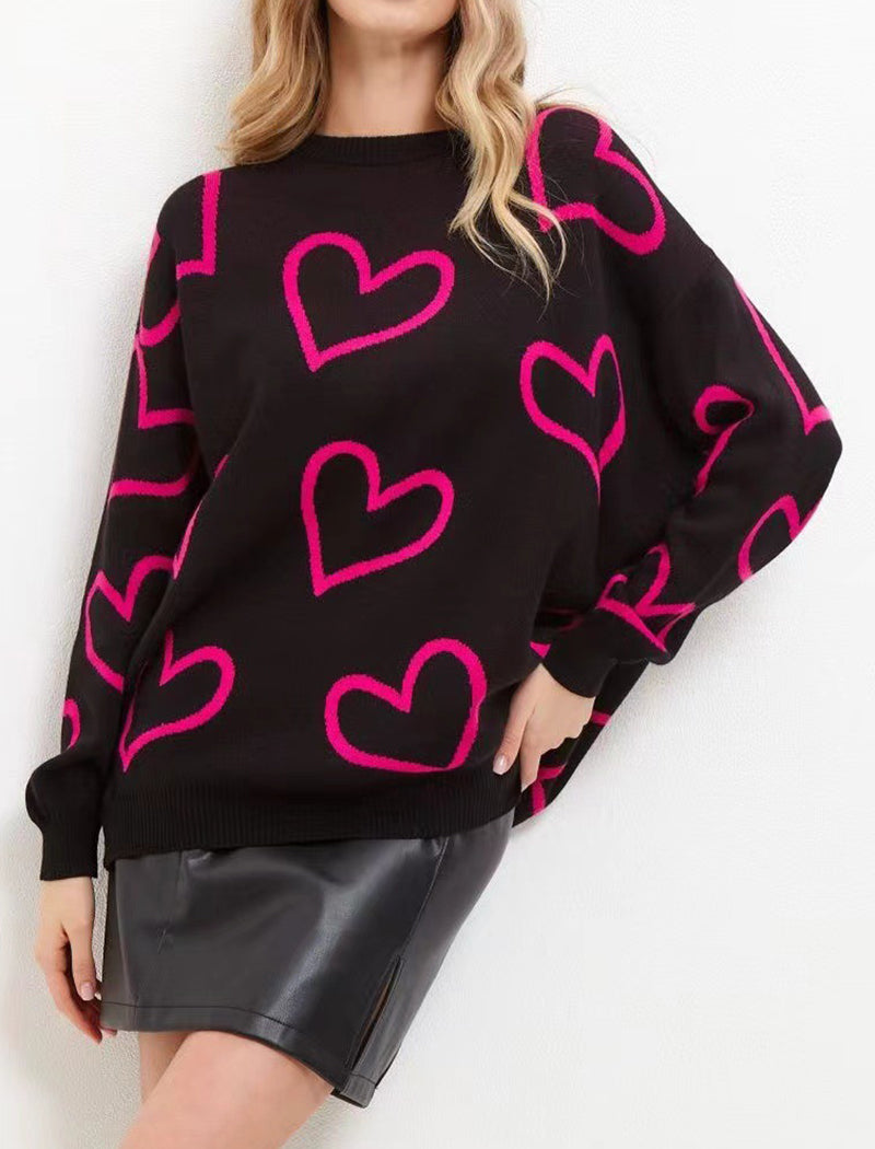 Heart Color-Block Crewneck Sweater