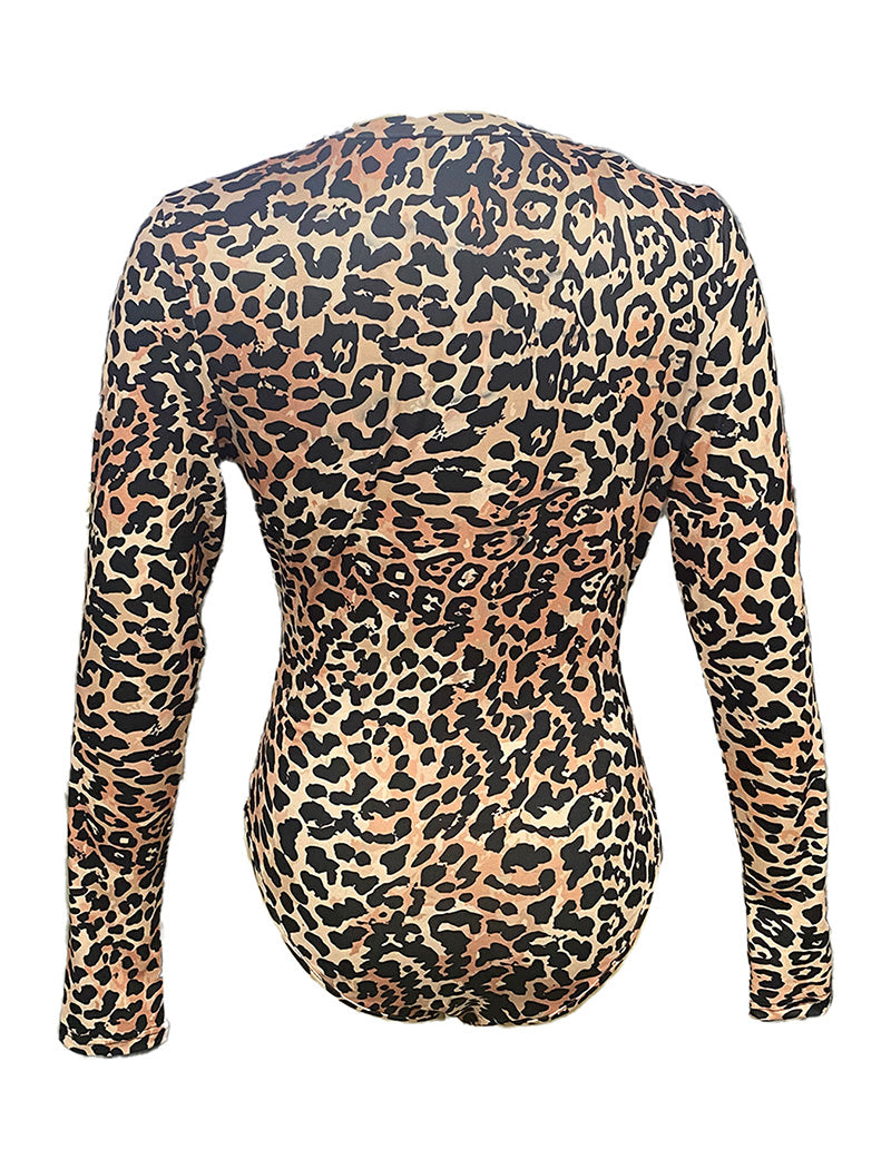 Long-Sleeve Leopard Print Bodysuit