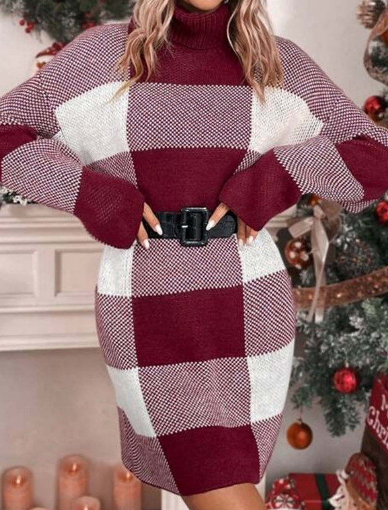 Plaid Color-block Sweater Dress