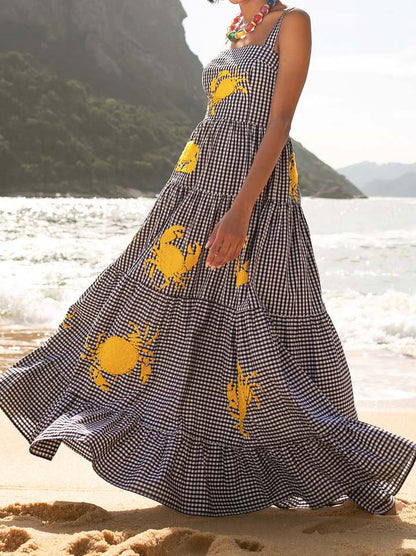 Gingham Graphic Print Maxi Dress