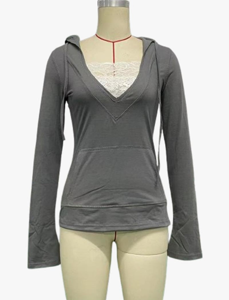 V-Neck Hoodie with Kangaroo Pocket