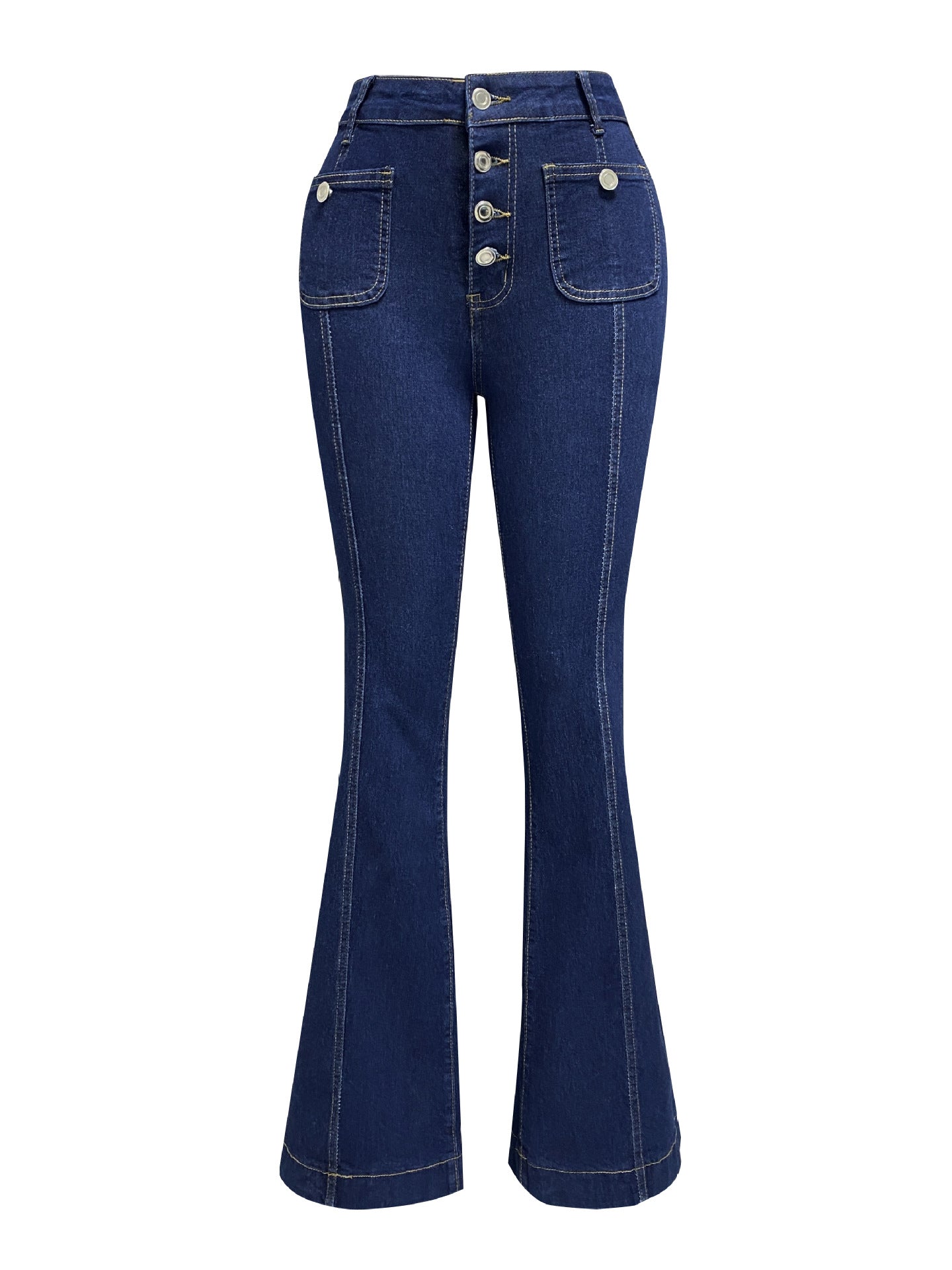 High-Rise Buttoned Flare Jeans
