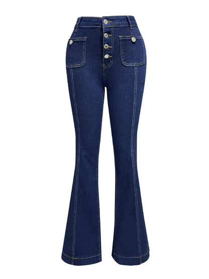 High-Rise Buttoned Flare Jeans