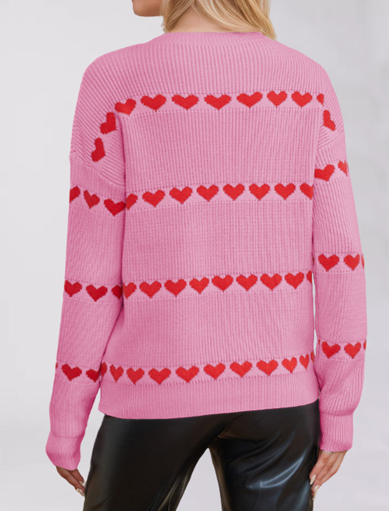 Striped Heart Print Pullover Sweater