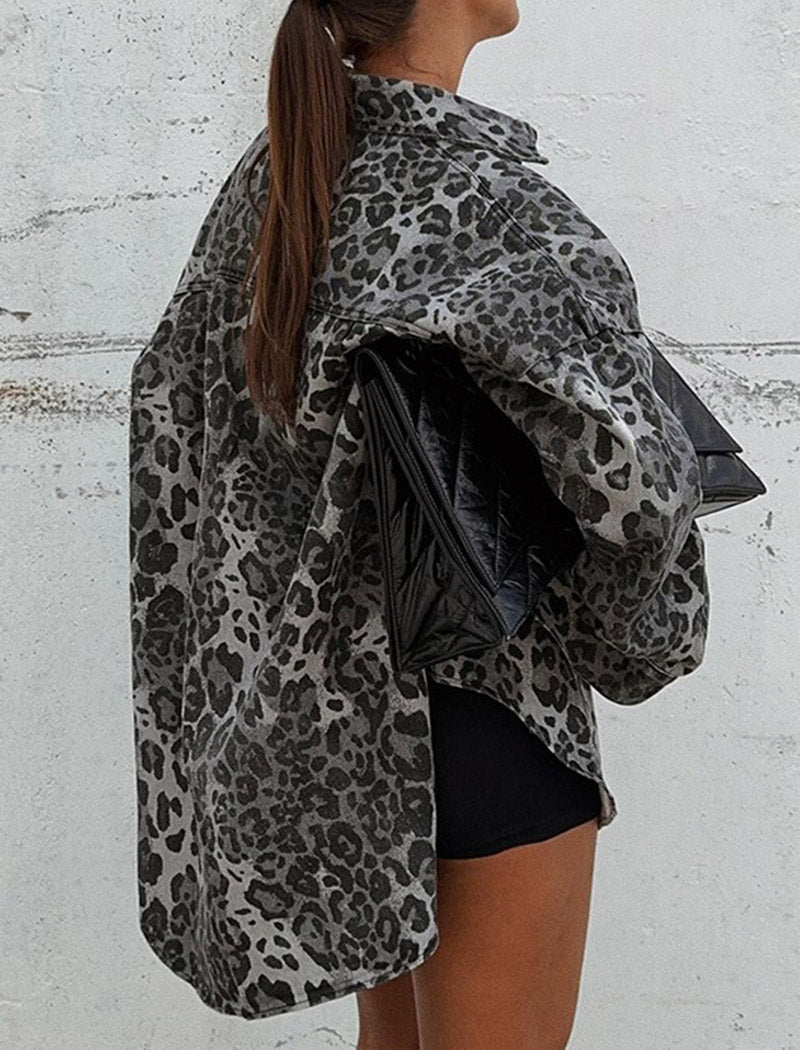 Oversized Leopard Print Button-Up Shirt