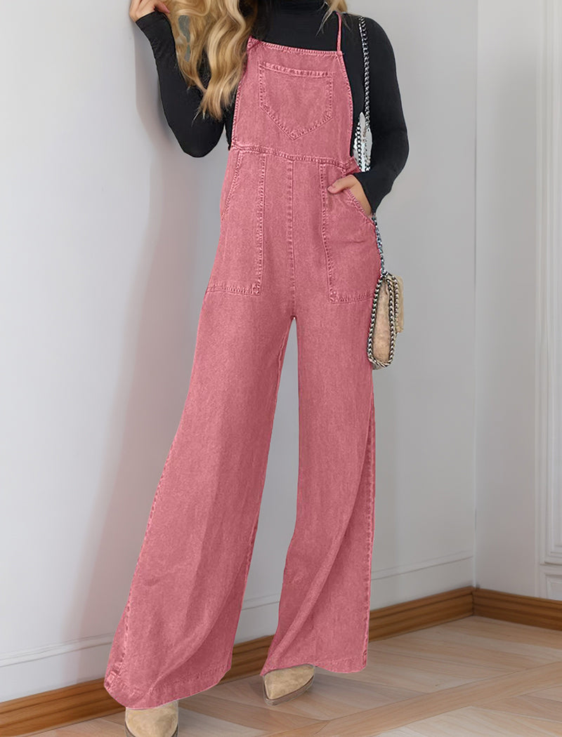 Tie-Strap Denim Jumpsuit