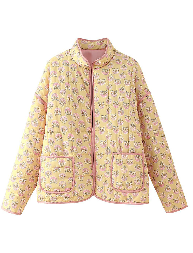 Floral Quilted Jacket with Front Pockets