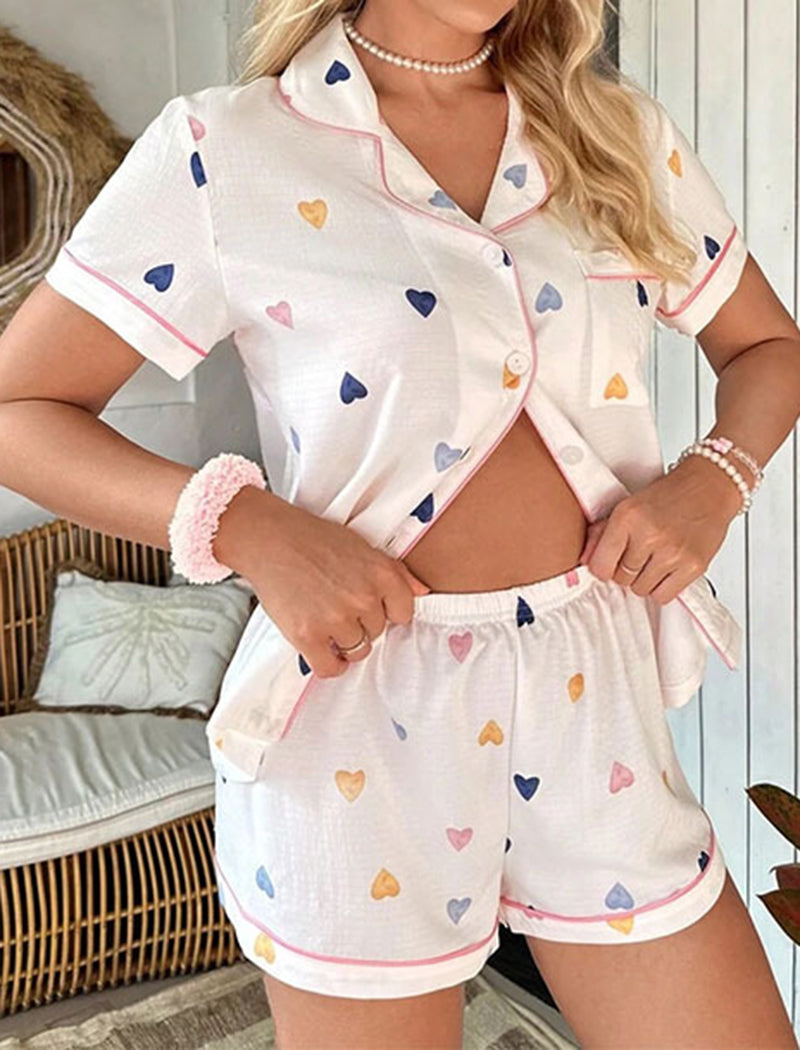 Color Block Heart Print Lounge Set
