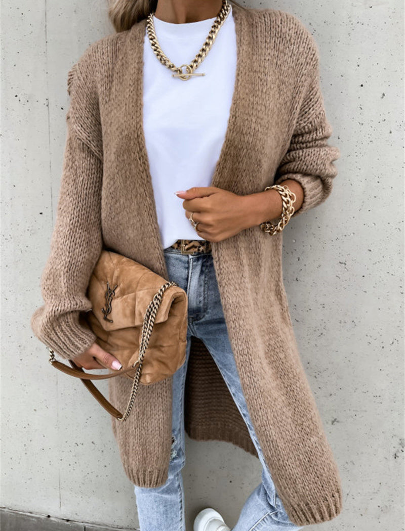 Solid Long-Sleeve Knit Cardigan