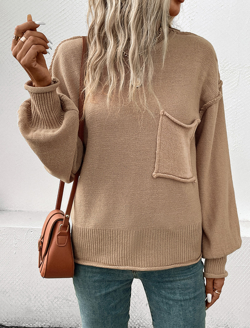 Patch-Pocket Casual Knit Pullover