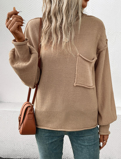 Patch-Pocket Casual Knit Pullover