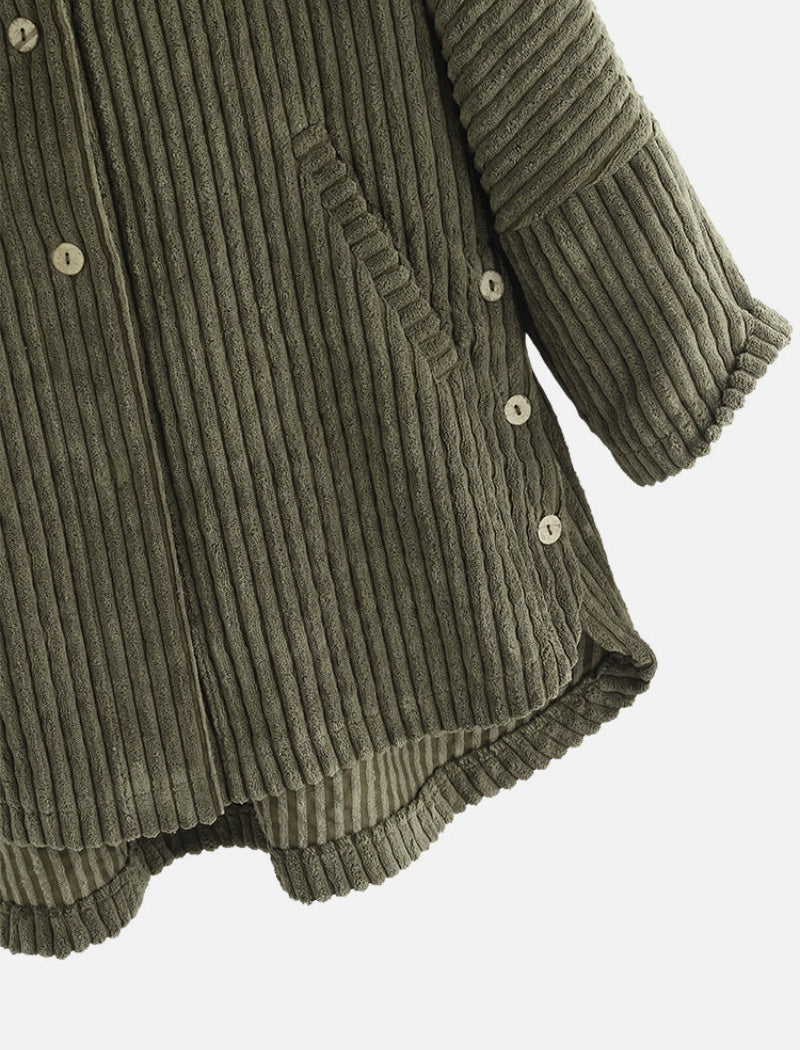 Button-Front Hooded Corduroy Jacket