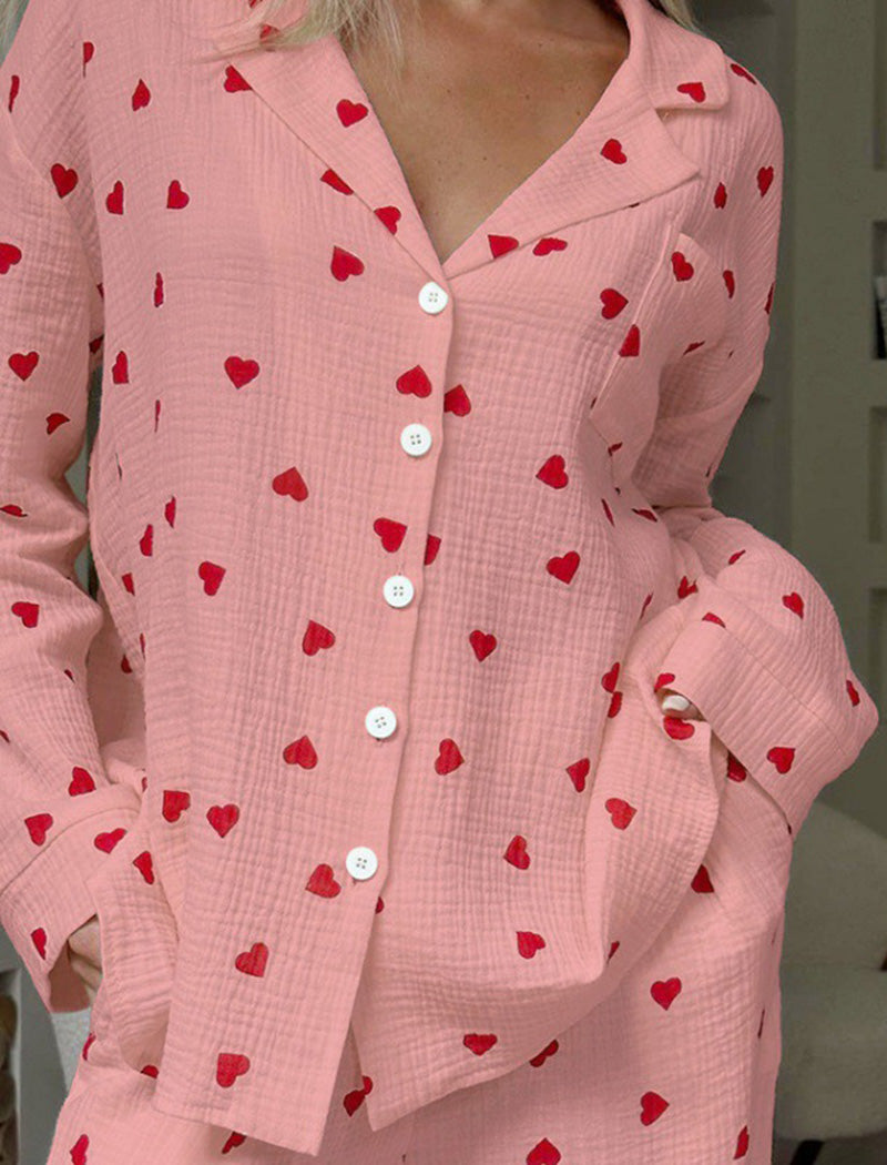 Heart Print Long Sleeve Pajama Set