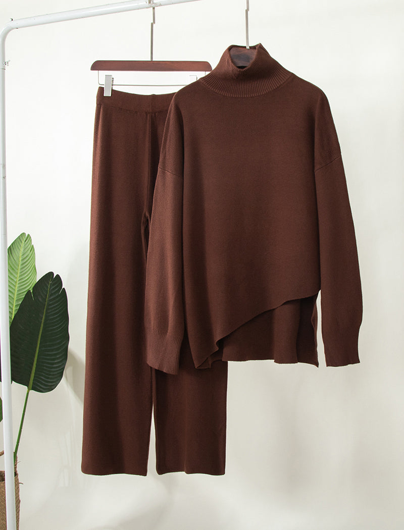 Asymmetrical Sweater and Knit Wide-leg Pants Set