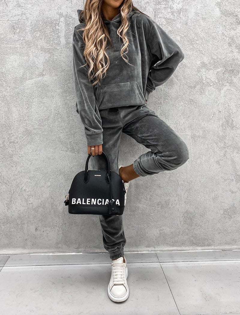 Velour Hoodie and Jogger Lounge Set