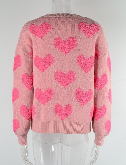 Heart Pattern Crew Neck Sweater