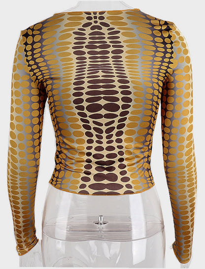 Geometric Print Fitted Long Sleeve Top