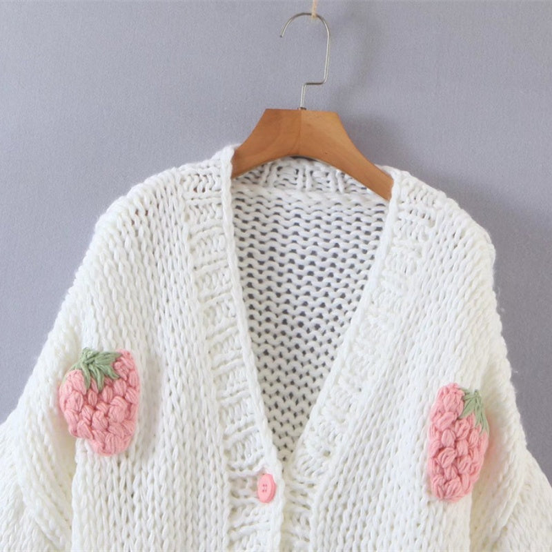 Strawberry Knit Oversized Cardigan