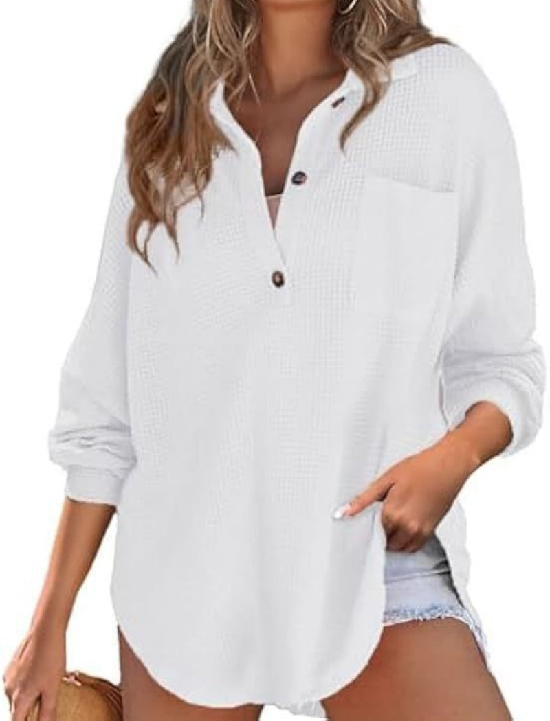 Oversized Button-Up Waffle Shirt