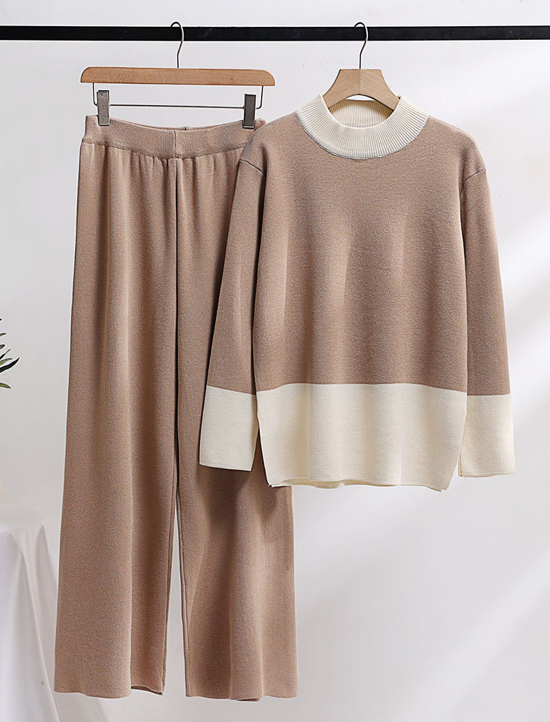 Knit Wide-Leg Pants and Sweater Two-Piece Set