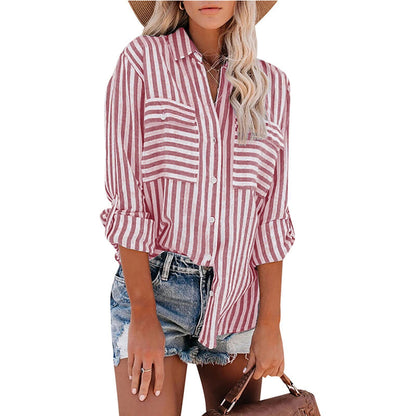 Striped Single-Breasted Long Sleeve Shirt