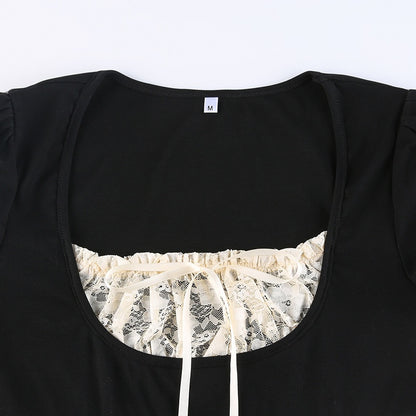 Lace-Trim Long Sleeve Crop Top