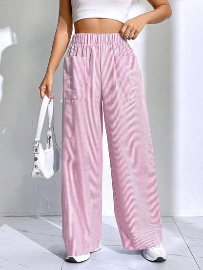 Elastic Striped Wide-Leg Pants