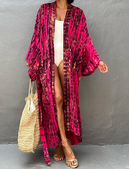 Tie-Dye Belted Kimono Dress