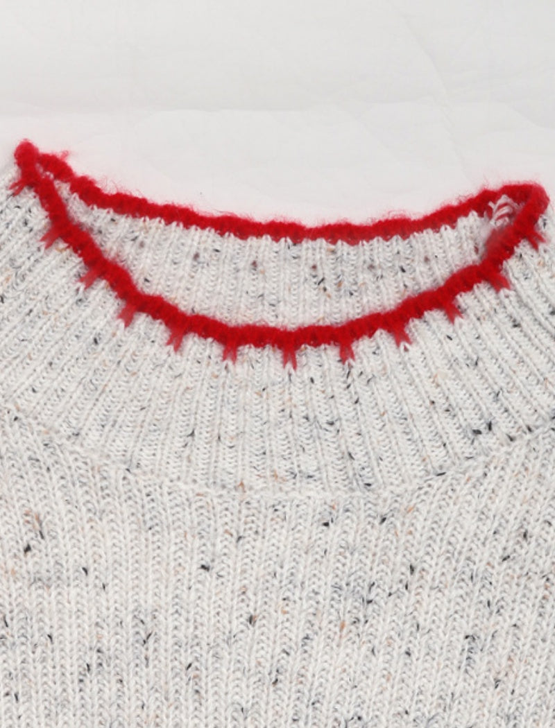 Crew Neck Sweater with Heart Patch Design