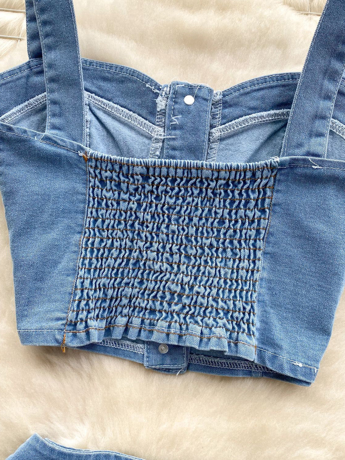 Denim Corset Top &amp; Pleated Mini Skirt Set