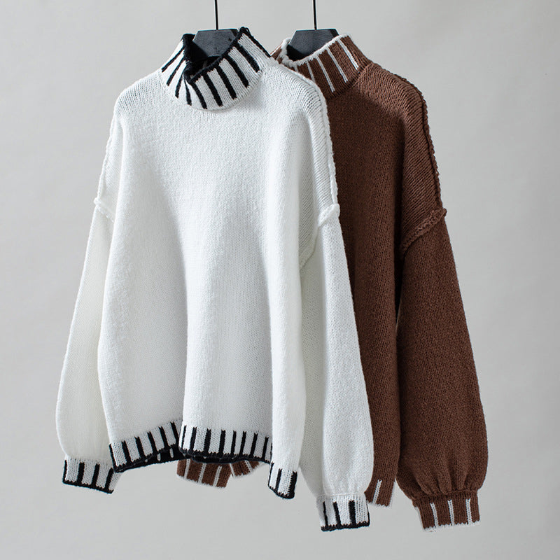 Contrast Trim Knit Sweater with High Neck