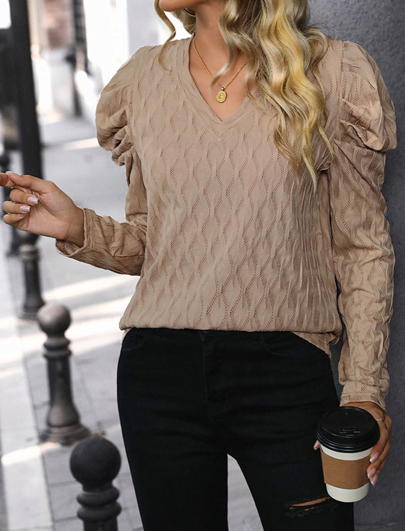 Textured V-Neck Solid Tee