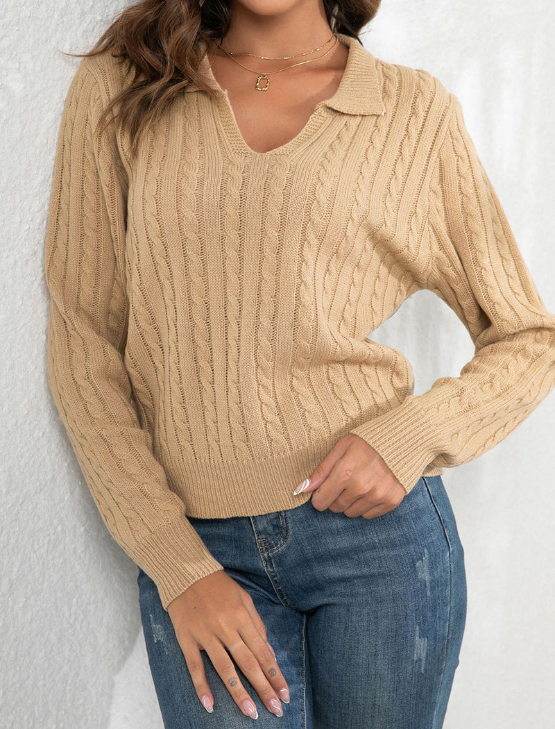 Oversized Collared Cable Knit Sweater