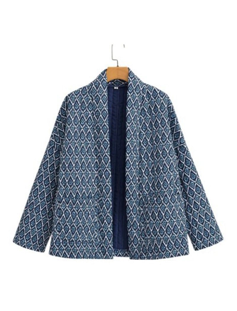 Geometric Pattern Open-Front Cardigan