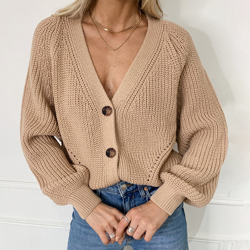 Solid Color Button-Down Knit Cardigan