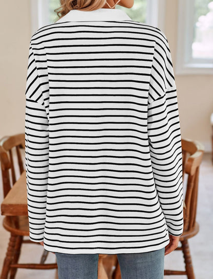 Striped V-Neck Casual Loose-Fit Top