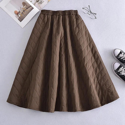 A-Line Elastic Waistband Midi Skirt