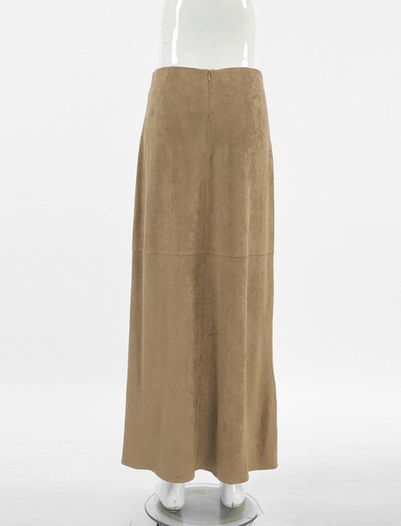 Midi Skirt with Soft Suede Texture