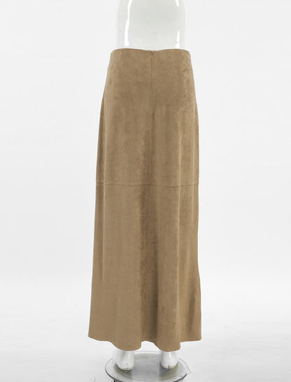Midi Skirt with Soft Suede Texture